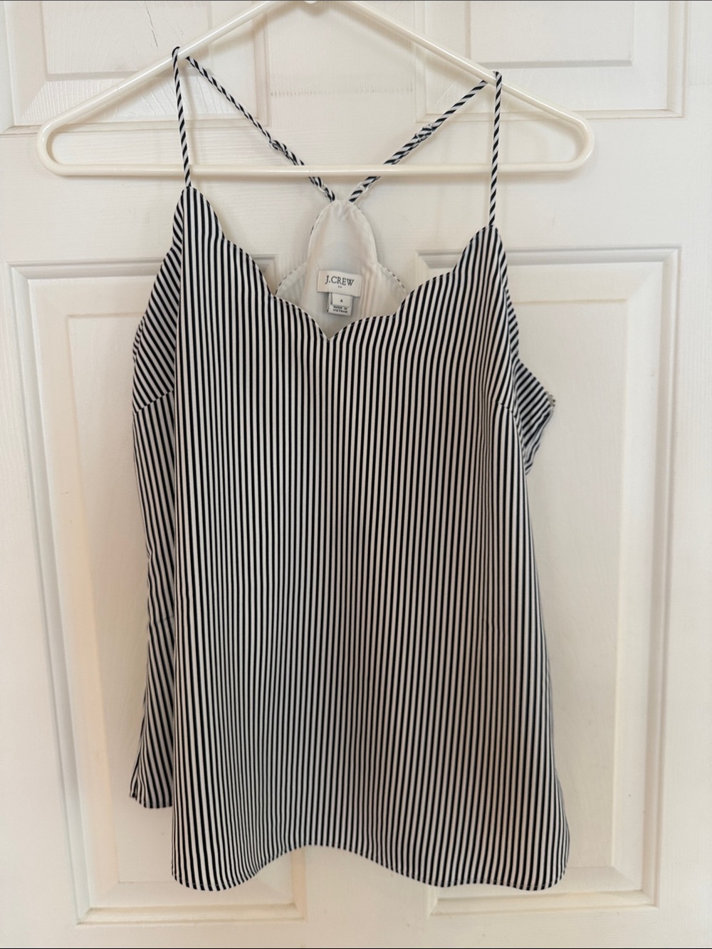 J. Crew Black and White Vertical Stripe Scallop-Edge Cami
